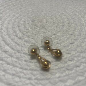 Vintage GOLD TEARDROP BALL Dangle Earrings #93D